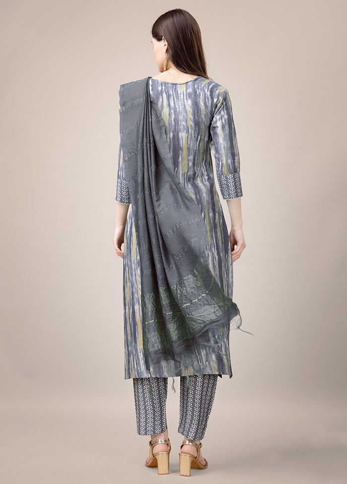 3 Pc Grey Readymade Rayon Suit Set - Indian Silk House Agencies