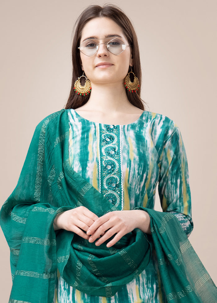 3 Pc Teal Readymade Rayon Suit Set - Indian Silk House Agencies