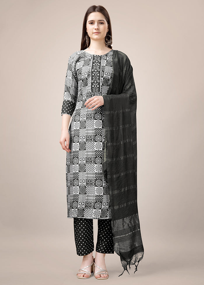 3 Pc Black Readymade Rayon Suit Set - Indian Silk House Agencies