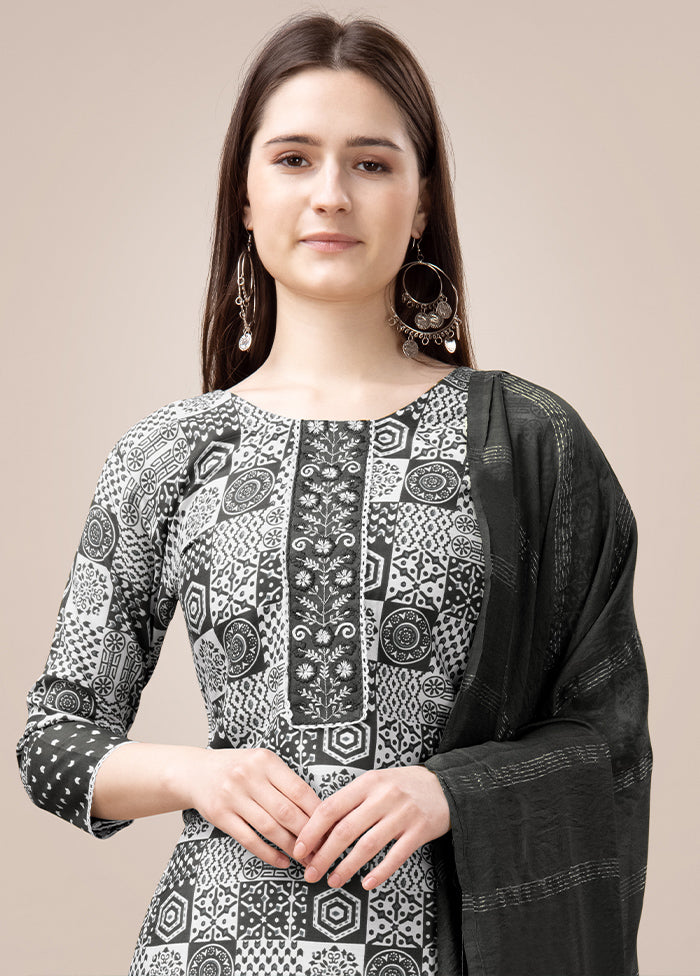 3 Pc Black Readymade Rayon Suit Set - Indian Silk House Agencies