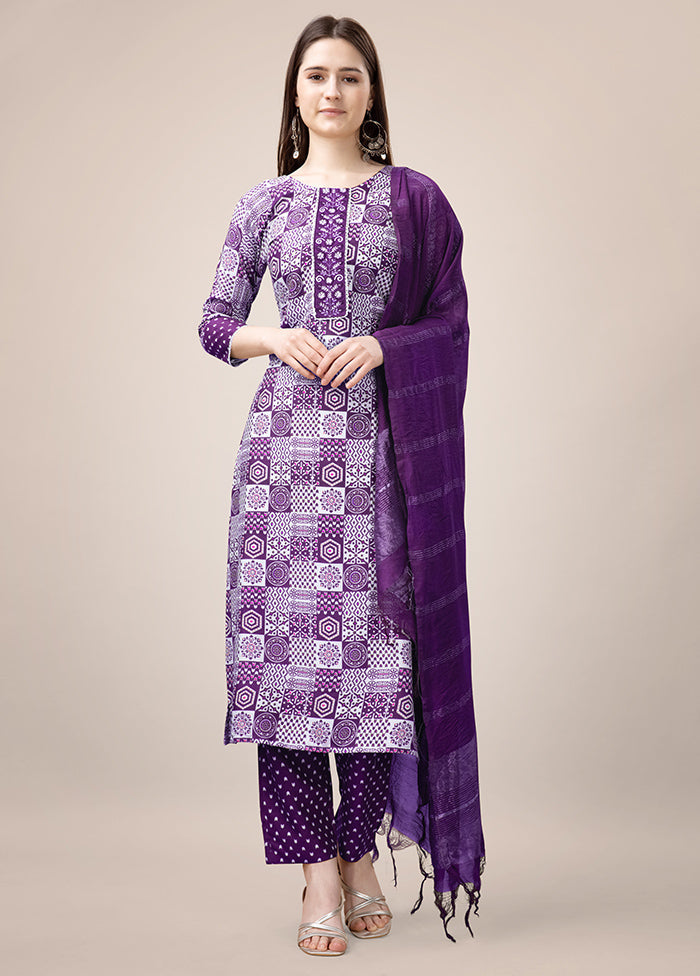 3 Pc Purple Readymade Rayon Suit Set - Indian Silk House Agencies