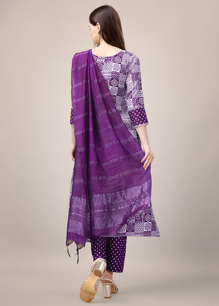 3 Pc Purple Readymade Rayon Suit Set - Indian Silk House Agencies