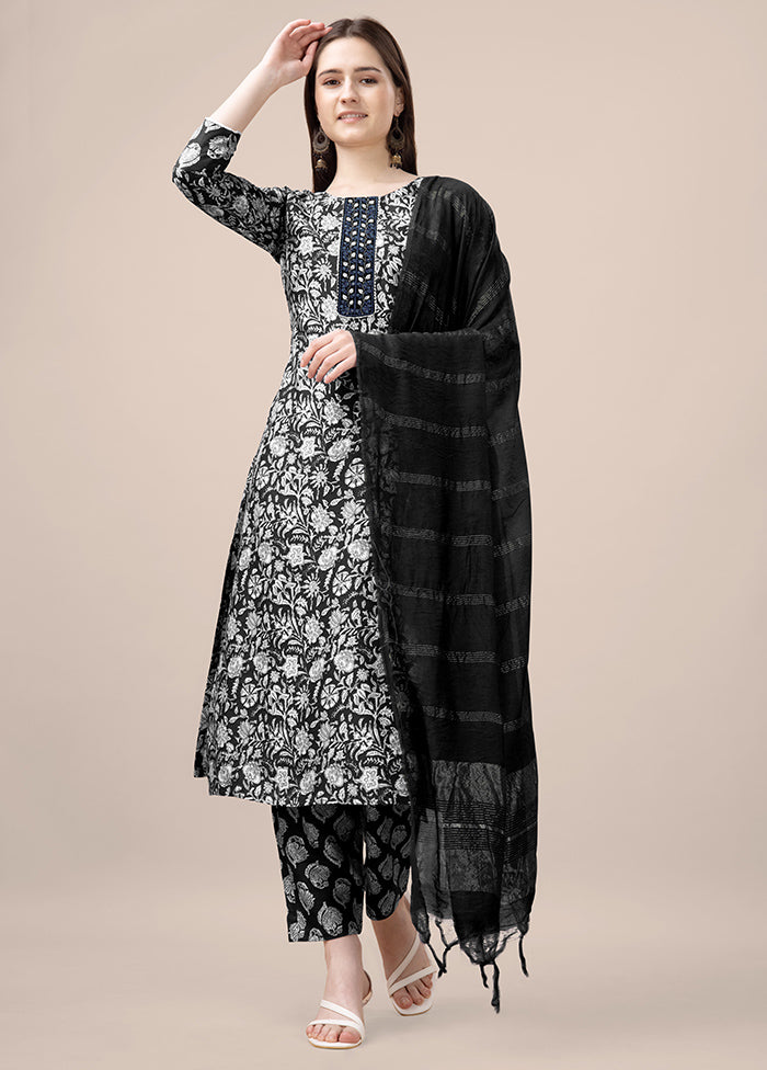 3 Pc Black Readymade Rayon Suit Set - Indian Silk House Agencies