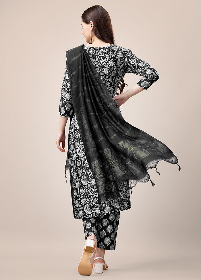 3 Pc Black Readymade Rayon Suit Set - Indian Silk House Agencies