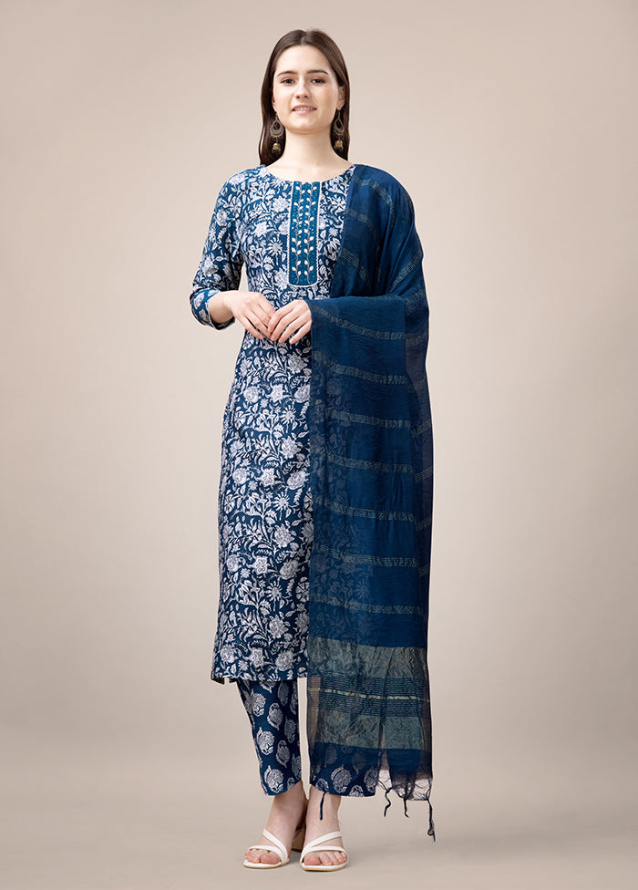 3 Pc Blue Readymade Rayon Suit Set