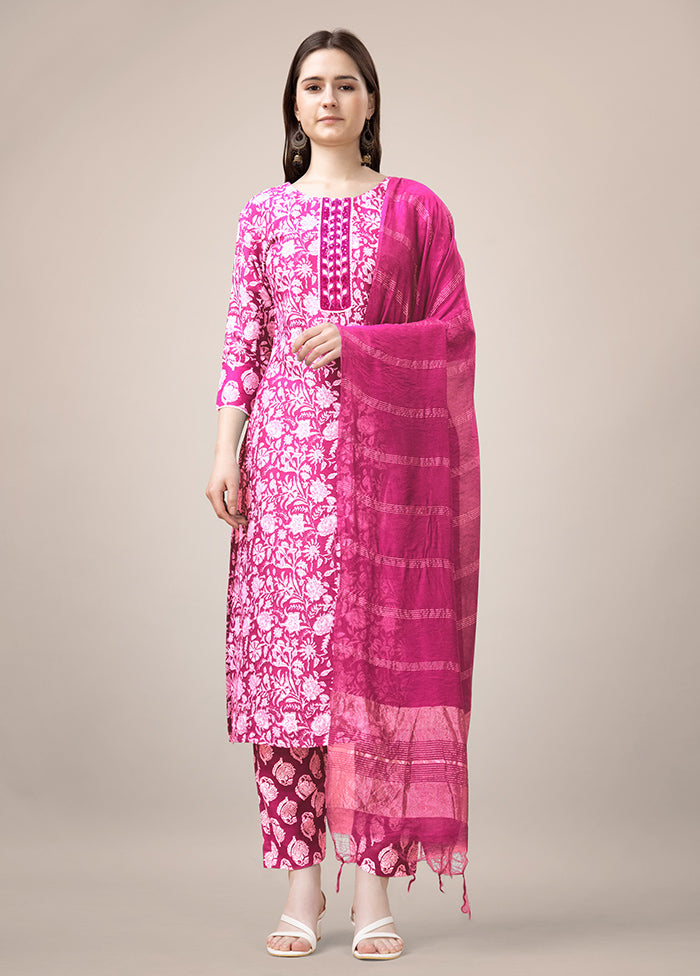 3 Pc Pink Readymade Rayon Suit Set