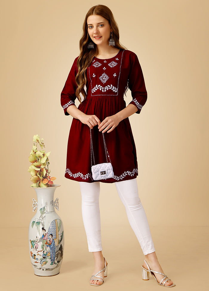 Maroon Readymade Viscose Top - Indian Silk House Agencies