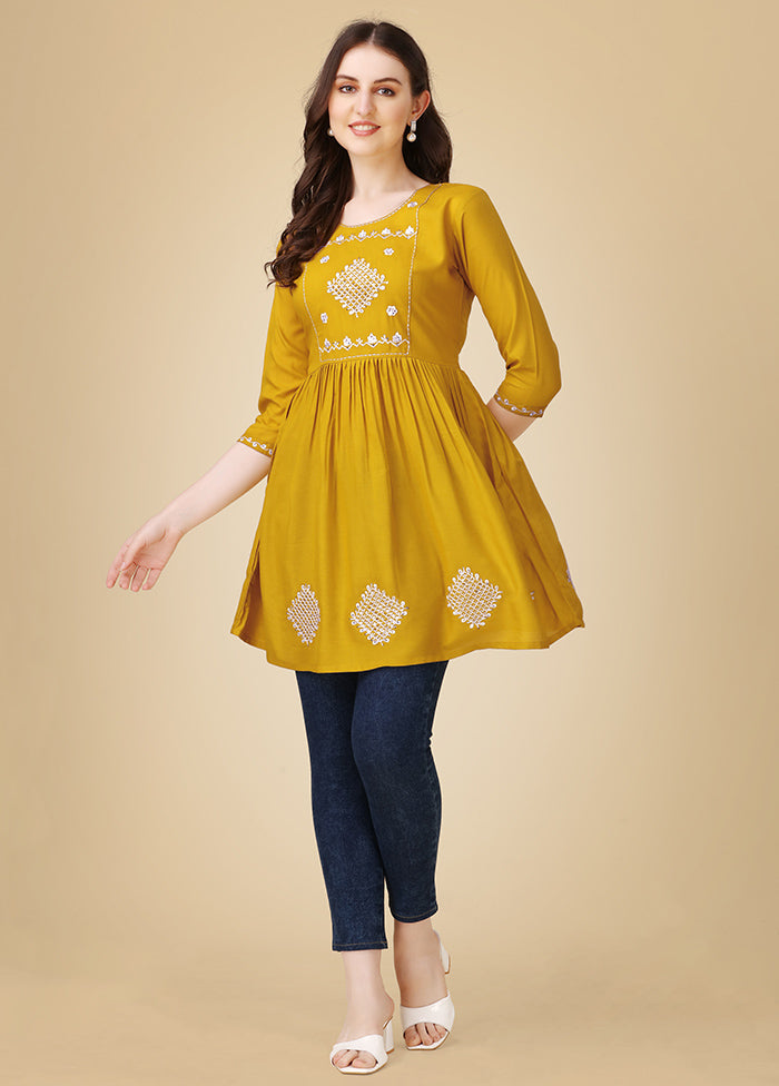 Mustard Readymade Viscose Top - Indian Silk House Agencies