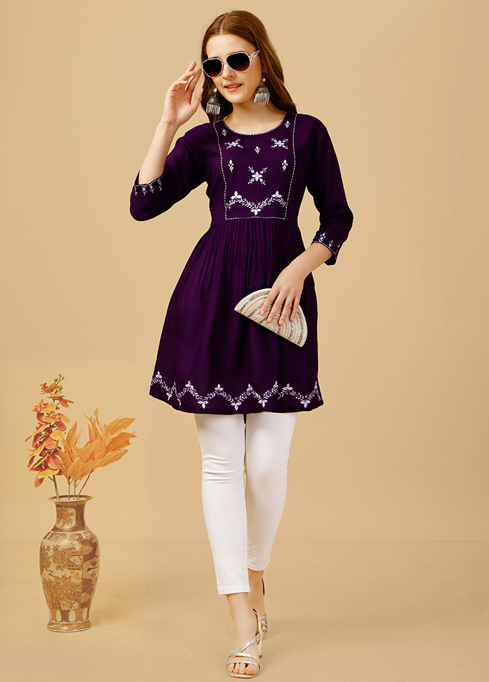 Purple Readymade Viscose Top - Indian Silk House Agencies