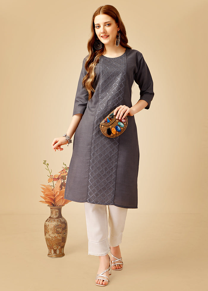 2 Pc Grey Readymade Cotton Kurti Set - Indian Silk House Agencies