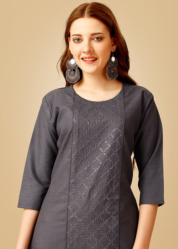 2 Pc Grey Readymade Cotton Kurti Set - Indian Silk House Agencies