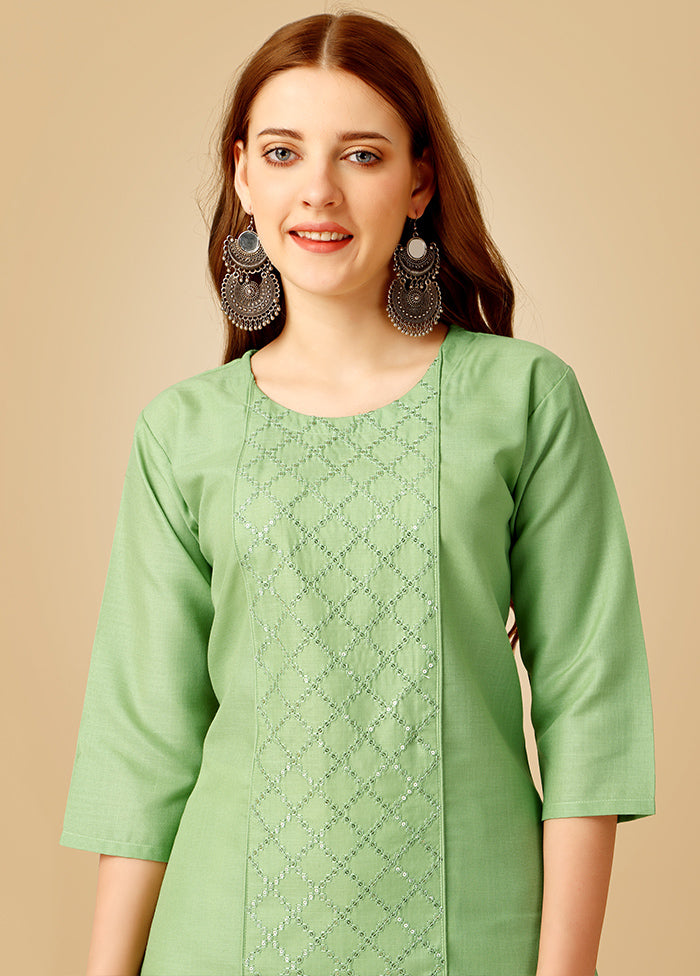 2 Pc Lime Green Readymade Cotton Kurti Set - Indian Silk House Agencies