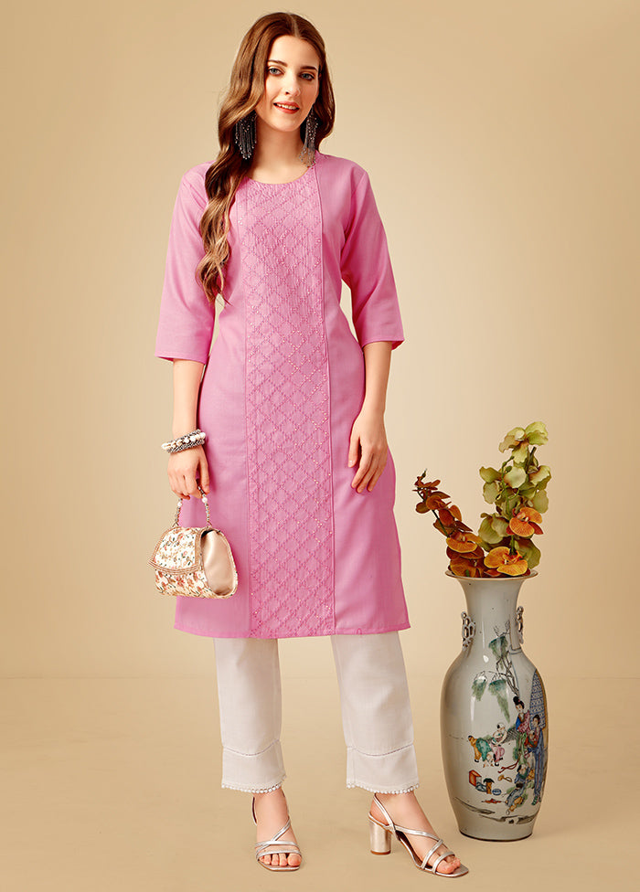 2 Pc Pink Readymade Cotton Kurti Set - Indian Silk House Agencies