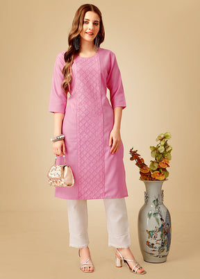 2 Pc Pink Readymade Cotton Kurti Set - Indian Silk House Agencies