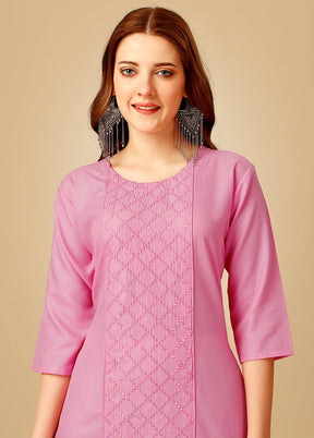 2 Pc Pink Readymade Cotton Kurti Set - Indian Silk House Agencies