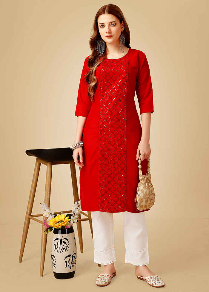 2 Pc Red Readymade Cotton Kurti Set - Indian Silk House Agencies