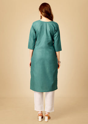 2 Pc Teal Readymade Cotton Kurti Set - Indian Silk House Agencies