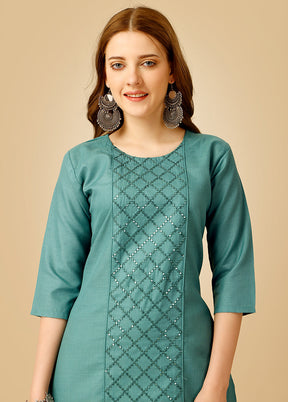 2 Pc Teal Readymade Cotton Kurti Set - Indian Silk House Agencies