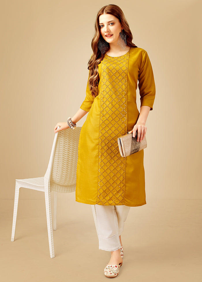 2 Pc Yellow Readymade Cotton Kurti Set - Indian Silk House Agencies