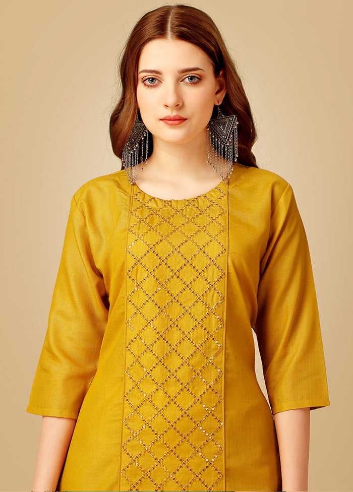 2 Pc Yellow Readymade Cotton Kurti Set - Indian Silk House Agencies