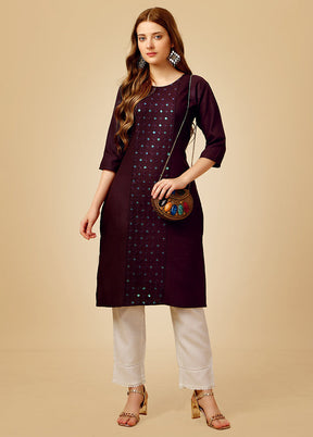 2 Pc Wine Readymade Cotton Kurti Set - Indian Silk House Agencies