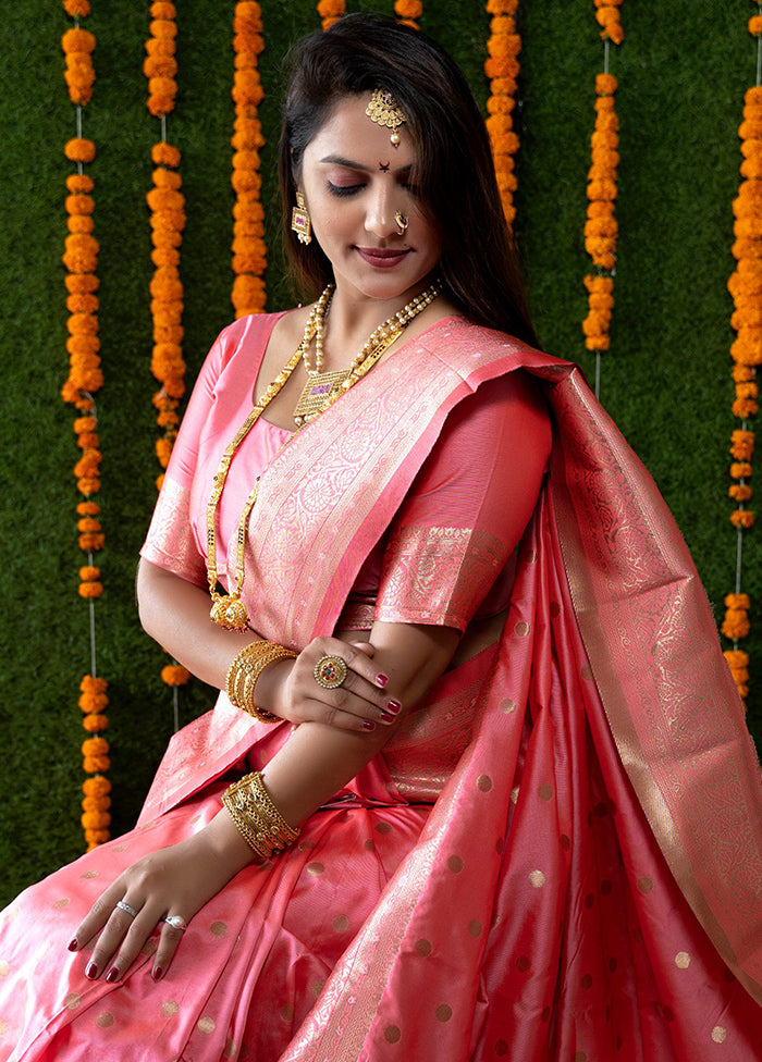 Peach Banarasi Silk Saree With Blouse Piece