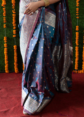 Blue Banarasi Silk Saree With Blouse Piece