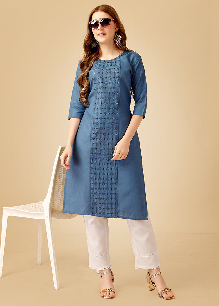 2 Pc Blue Readymade Cotton Kurti Set - Indian Silk House Agencies