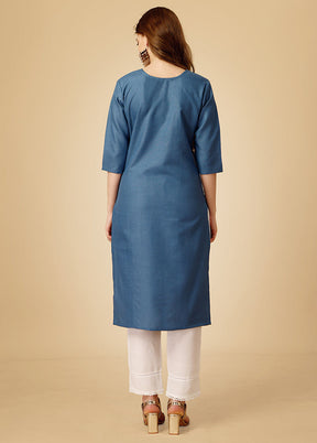 2 Pc Blue Readymade Cotton Kurti Set - Indian Silk House Agencies