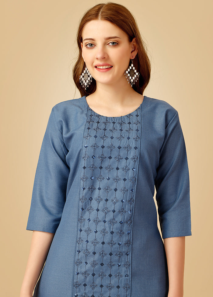 2 Pc Blue Readymade Cotton Kurti Set - Indian Silk House Agencies