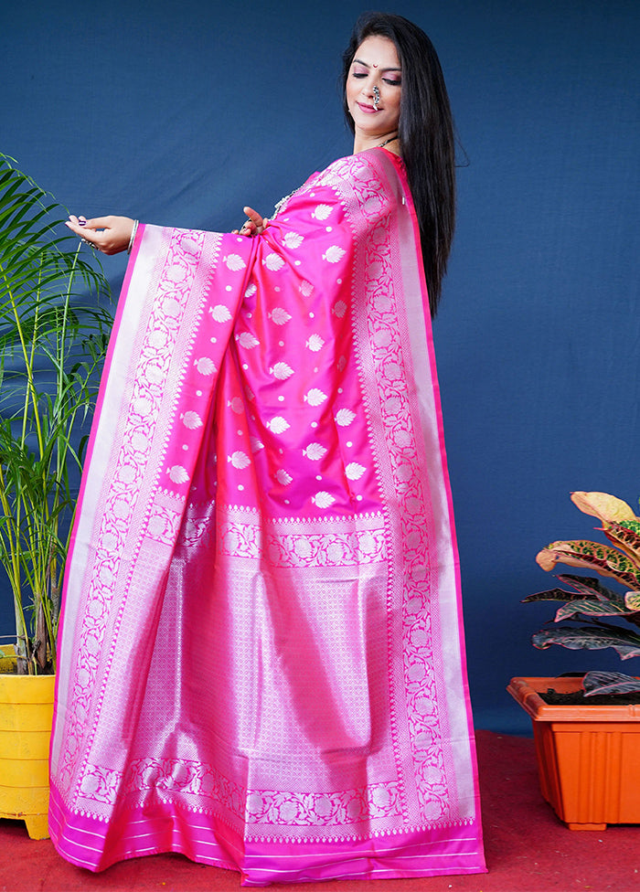 Pink Banarasi Silk Saree With Blouse Piece