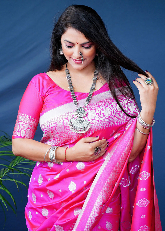 Pink Banarasi Silk Saree With Blouse Piece