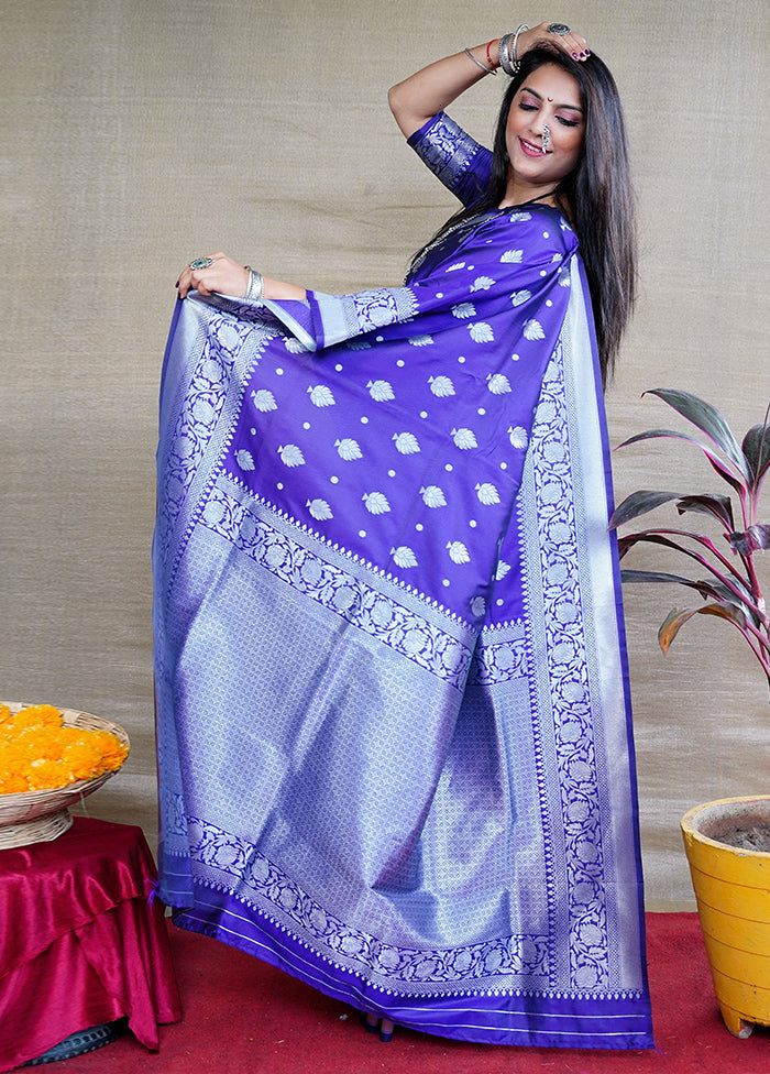 Royal Blue Banarasi Silk Saree With Blouse Piece