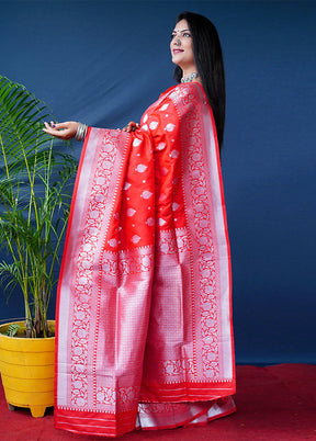 Red Banarasi Silk Saree With Blouse Piece