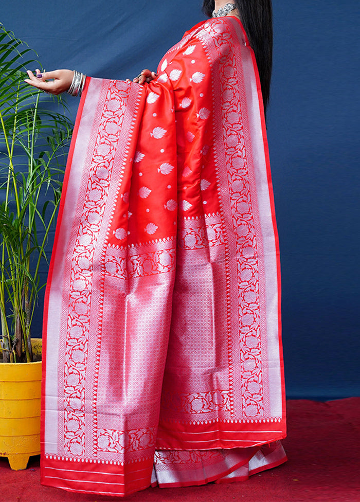 Red Banarasi Silk Saree With Blouse Piece