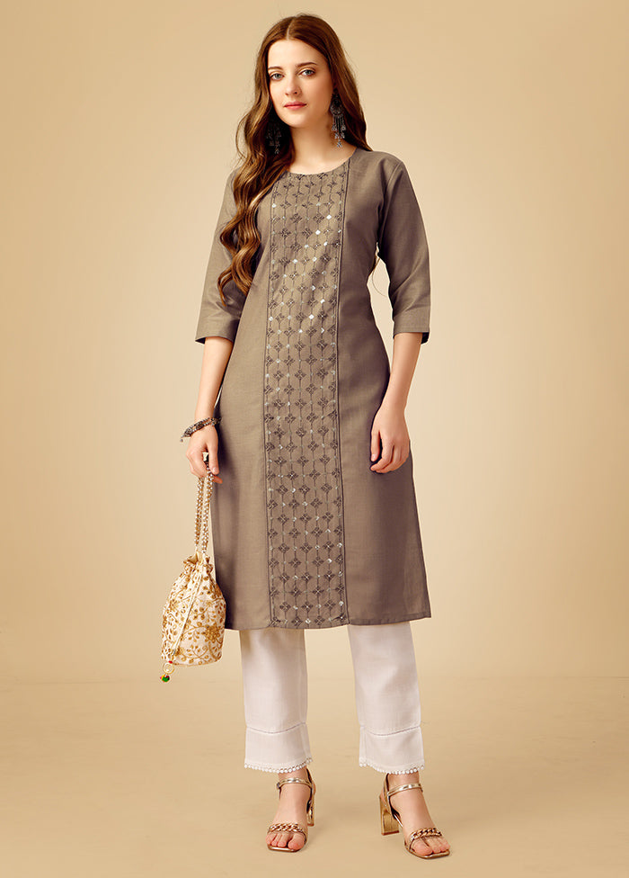 2 Pc Cream Readymade Cotton Kurti Set - Indian Silk House Agencies