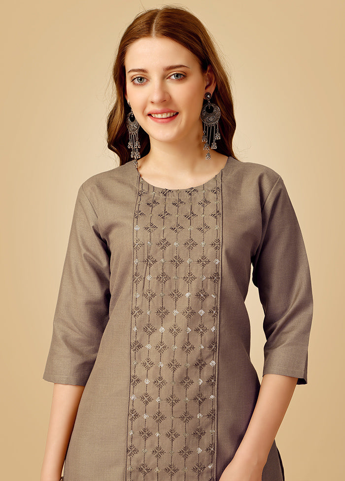 2 Pc Cream Readymade Cotton Kurti Set - Indian Silk House Agencies