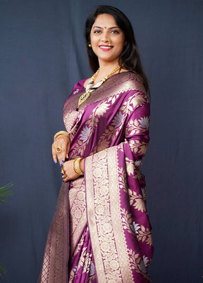 Wine Banarasi Silk Saree With Blouse Piece