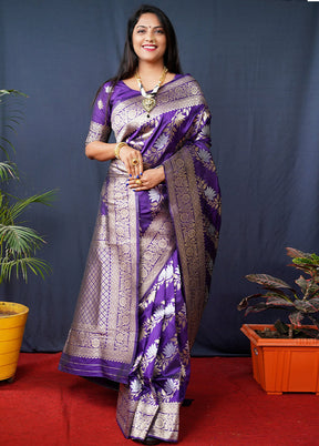 Purple Banarasi Silk Saree With Blouse Piece