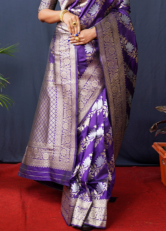 Purple Banarasi Silk Saree With Blouse Piece