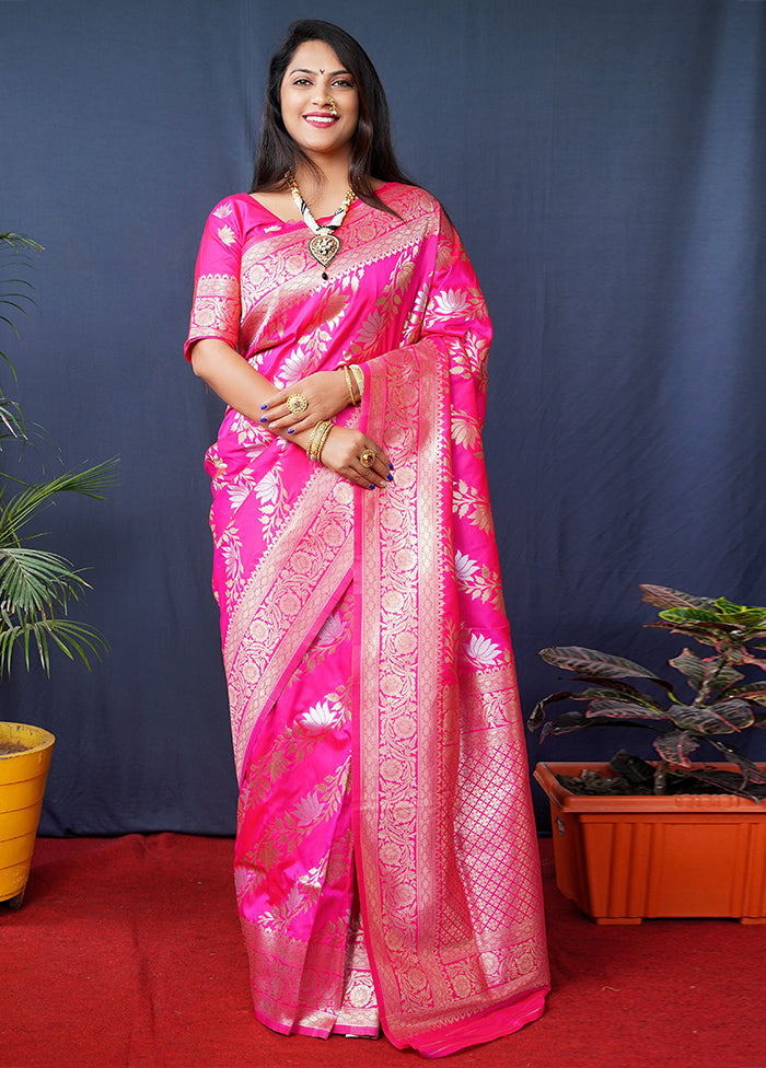 Pink Banarasi Silk Saree With Blouse Piece