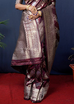 Maroon Banarasi Silk Saree With Blouse Piece