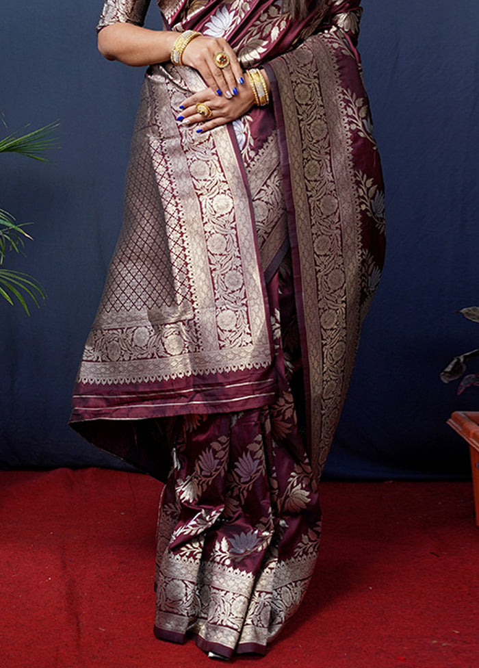 Maroon Banarasi Silk Saree With Blouse Piece