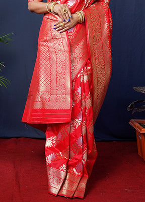 Red Banarasi Silk Saree With Blouse Piece