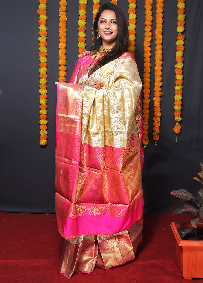 Off White Kanchipuram Silk Saree With Blouse Piece