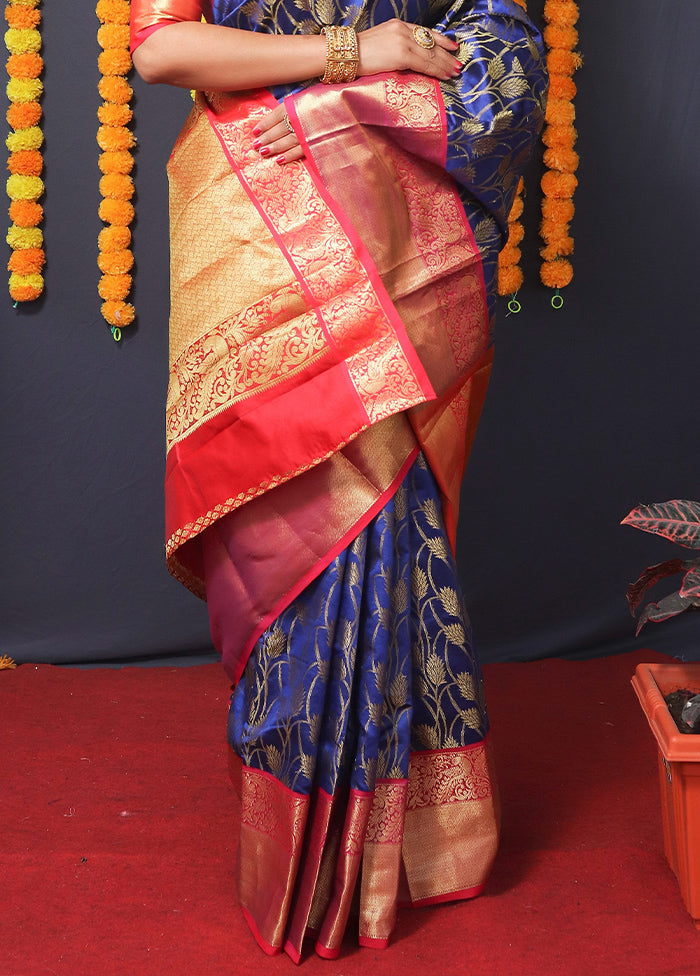 Blue Kanchipuram Silk Saree With Blouse Piece