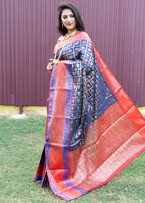 Blue Kanchipuram Silk Saree With Blouse Piece