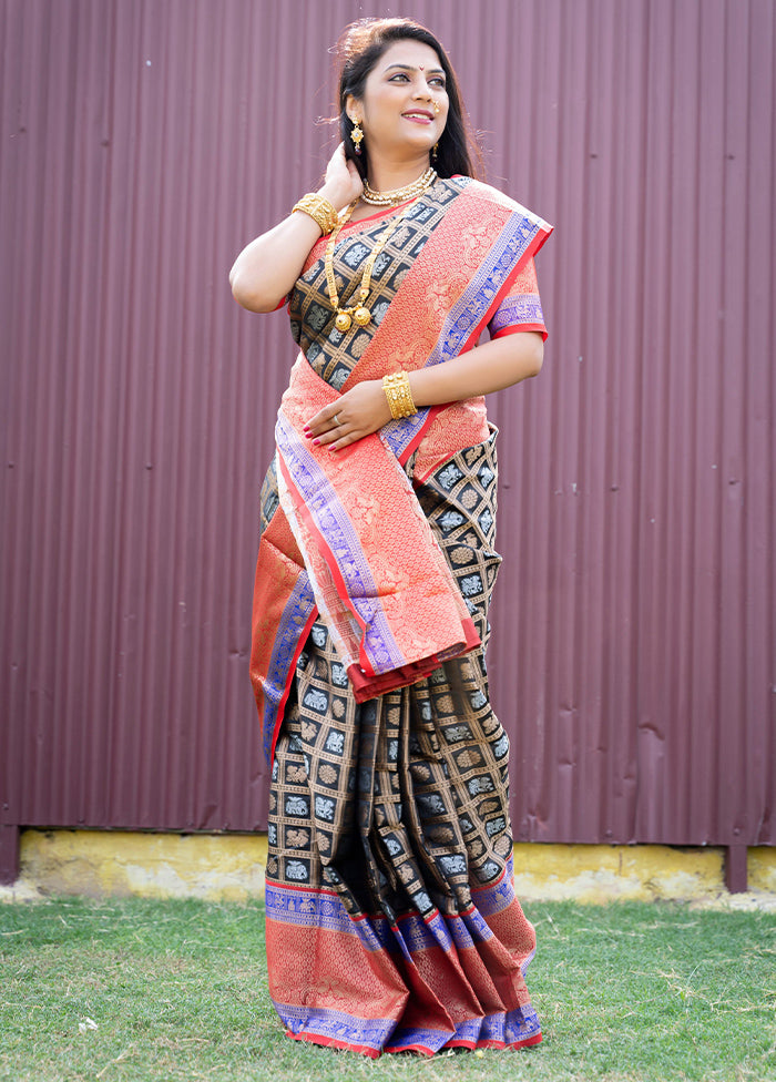 Black Kanchipuram Silk Saree With Blouse Piece