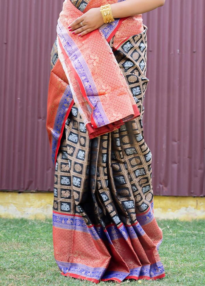 Black Kanchipuram Silk Saree With Blouse Piece