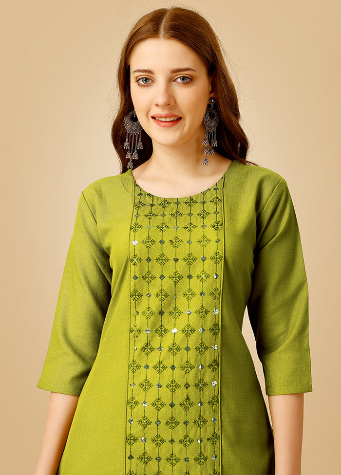 2 Pc Green Readymade Cotton Kurti Set - Indian Silk House Agencies